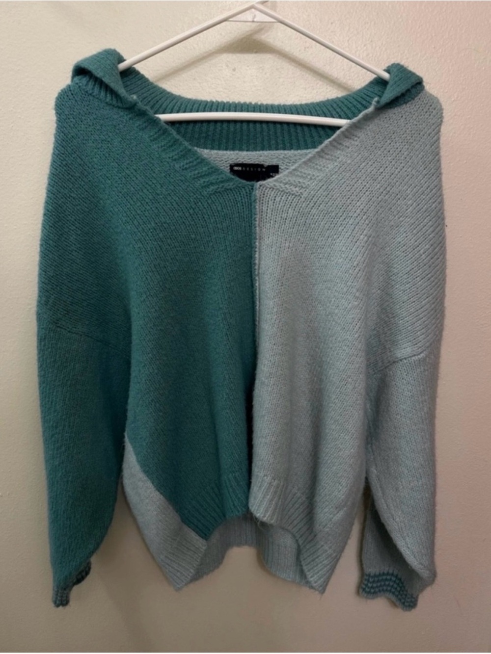 ASOS Light Blue Colorblock V-Neck Sweater